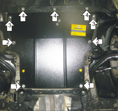 Защита картера двигателя и КПП Renault Megane II 2002-2006 Седан V-1,5D, 1,9D, 2,0D, 1,4, 1,6, 2,0 FWD Арт. 01719