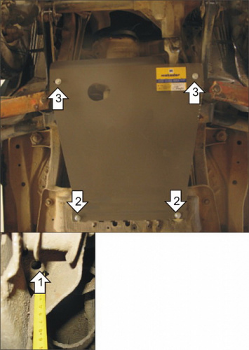 Защита картера двигателя и КПП Jeep Wrangler II (TJ) 1996-2006 Внедорожник 3 дв. V-2,5 4WD для а/м по 2008 Арт. 15201