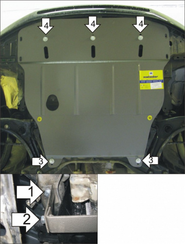 Защита картера двигателя и КПП Mitsubishi Colt VI (Z30) 2002-2012 Хэтчбэк 3 дв. V-1,1; 1,3; 1,5 - FWD Арт. 01312