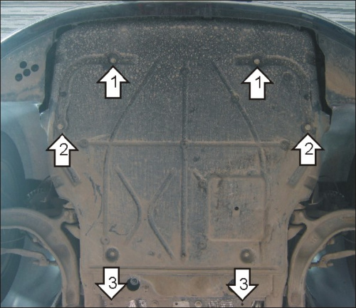 Комплект защит Volkswagen Caravelle (T5) 2002-2009 V-1,9D; 2,0D; 2,5D; 2,0 - 4WD/FWD. Защита: двигателя, КПП, электроусилителя руля Арт. 32723