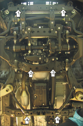 Комплект защит Toyota Land Cruiser Prado III (J150) 2009-2013 5 дв. V-4,0 4WD. Защита: двигателя; КПП; переднего дифференциала Арт. 32523