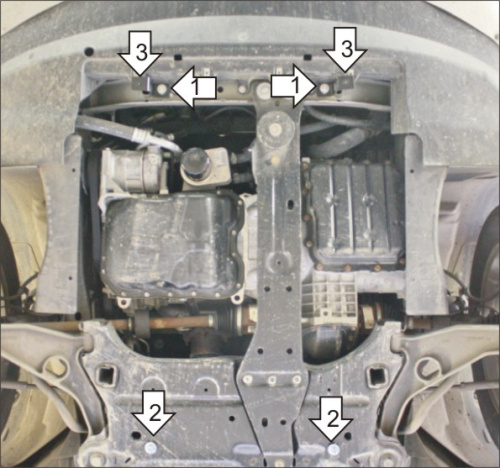 Защита картера двигателя и КПП Chrysler Sebring III 2006-2010 Седан V-2,0, 2,4, 2,7 FWD; примерялась только на АКПП Арт. 00303