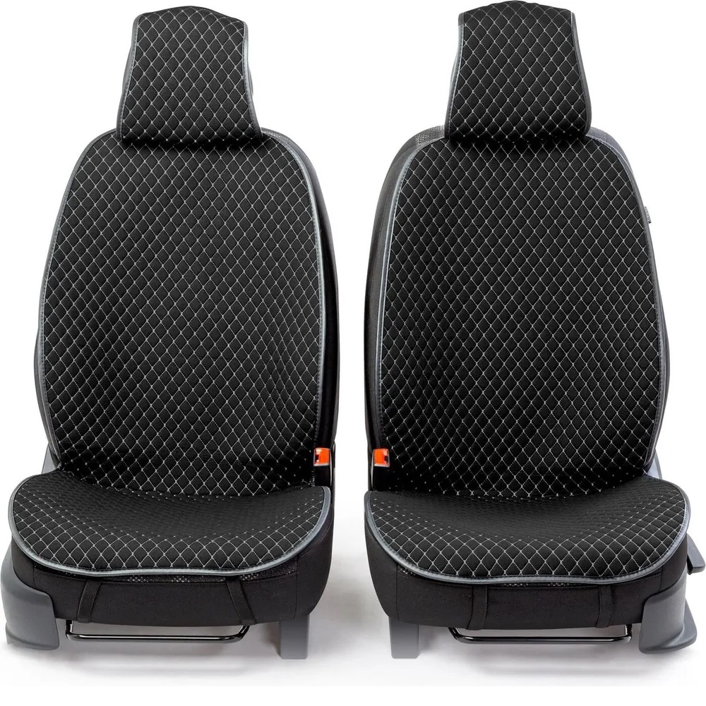Накидки на передние сиденья (мягкий лён) Car Performance чёрные+серая нить, арт. CUS-1052 BK/GY