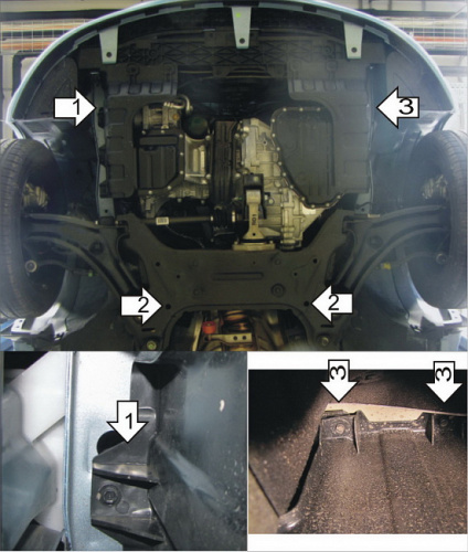 Защита картера двигателя и КПП Kia Soul I (AM) 2011-2014 FL V-1,6 FWD для а/м 2012-2014 Арт. 01031