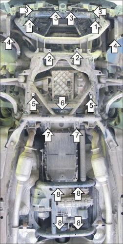 Комплект защит Range Rover III (L322) 2009-2012 FL2 V-5,0, 3,6D 4WD (Защита: двигателя, КПП, радиатора, РК) Арт. 13203
