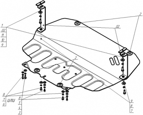 Защита картера двигателя и КПП Skoda Octavia II (A5) 2004-2009 Универсал V-1.4, 1.6, 1.8, 2.0 Арт. 72302