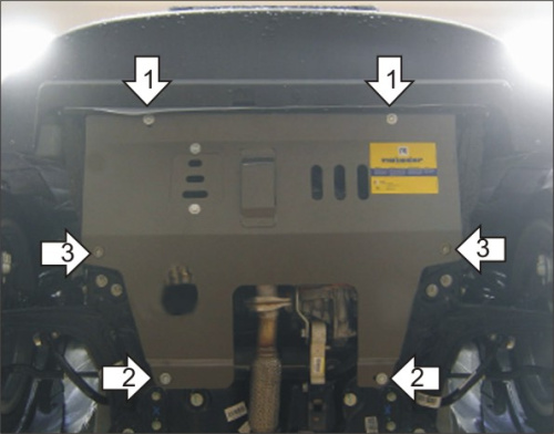 Защита картера двигателя и КПП Fiat 500 II 2007-2015 Хэтчбэк 3 дв. V-0,9; 1,0; 1,2; 1,4; 1,2D - FWD Арт. 00618
