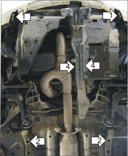 Защита картера двигателя и КПП Mitsubishi Diamante II 1995-2005 Универсал V-2,5, 3,0 FWD, 4WD для а/м с 1997 Арт. 01319