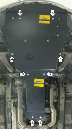 Защита картера двигателя и КПП Lexus IS II 2005-2008 Седан V-2,5 - 4WD (люк для замены фильтра, отверстие для слива масла картера) Арт. 15008