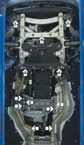 Комплект защит Jeep Grand Cherokee V (WL) 2021- Внедорожник 5 дв. V-3,6; 5,7 4WD. Защита: двигателя, КПП, радиатора, раздаточной коробки. Арт. 35201