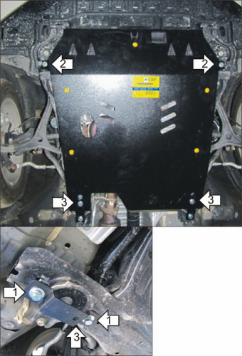 Защита картера двигателя и КПП Honda Crosstour I 2009-2012 V-3,5 4WD. (Отверстие для слива масла картера) Арт. 10803