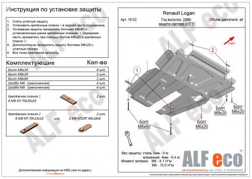 Защита картера двигателя и КПП LADA Largus I 2012-2021 Универсал V1,6 8-кл Арт. ALF1802st
