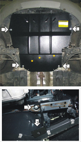 Защита картера двигателя и КПП Volkswagen Caddy III 2004-2010 Фургон V-1,6 - RWD (силуминовый подрамник) Арт. 02718