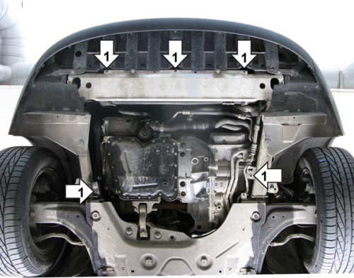 Защита картера двигателя и КПП Renault Laguna III 2007-2012 Универсал V-1,5D, 1,6, 2,0 FWD (Не подходит сливное отверстие)
 Арт. 01703