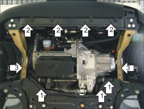 Защита картера двигателя и КПП Fiat Ducato II 2002-2012 рестайлинг Фургон V-2,0D, 2,3D, 2,8D, 2,0 FWD; для а/м Ducato 244 (шасси, фургон, автобус; вме
