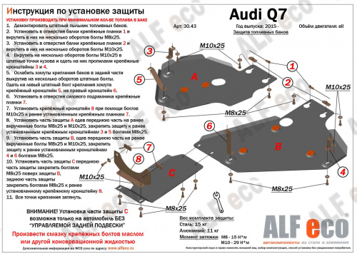 Защита топливного бака Audi Q7 II (4M) 2015-2019 V-все, 3 части Арт. ALF3043st