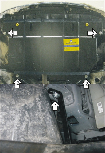 Защита картера двигателя и КПП Toyota Yaris II 2005-2009 Хэтчбэк 5 дв. V-1,0, 1,3 FWD Арт. 02527