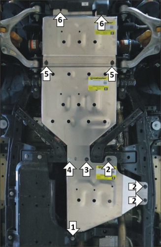 Комплект защит Ford Bronco VI (U725) 2020- Внедорожник 3 дв. V-4,7 4WD (защита: передний дифференциал, раздаточная коробка, КПП, Двигатель) Устанавлив