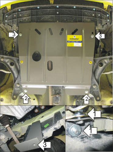 Защита картера двигателя и КПП Peugeot 107 I 2005-2009 Хэтчбэк 3 дв. V- 1,0 FWD (отверстие для слива масла картера) Арт. 01610