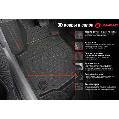 Коврики в салон Honda Fit II 2007-2014 Хэтчбэк 5 дв., полиуретан 3D Element, Черный, П.Р. Арт. ELEMENT3D01945210K