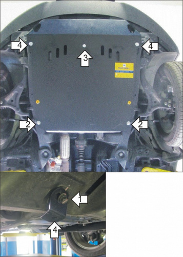 Защита картера двигателя и КПП SsangYong Actyon II 2010-2013 Внедорожник 5 дв. V-2,0D, 2,0 FWD, 4WD (Может устанавливаться поверх пыльника) Арт. 32804
