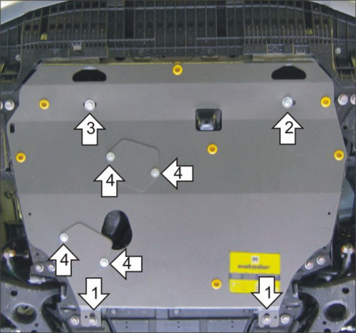 Защита картера двигателя и КПП Toyota Auris I 2006-2010 Хэтчбэк 5 дв. V-1,3; 1,6 FWD; V-1,3; вместо штатного пыльника Арт. 72537