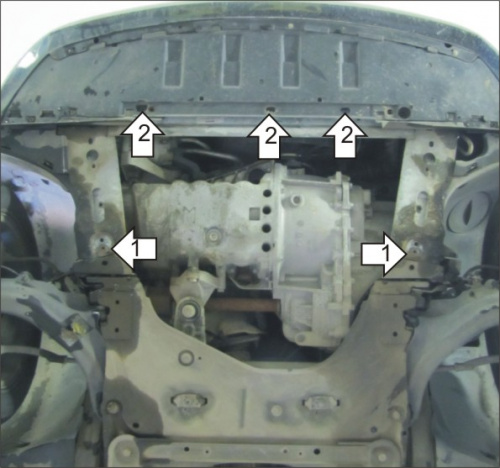 Защита картера двигателя и КПП Renault Megane II 2002-2006 Седан V-1,4; 1,6; 2,0; 1,5D; 1,9D; 2,0D - FWD (подходит в т.ч. для кабриолет) Арт. 01713