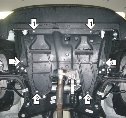 Защита картера двигателя и КПП Fiat 500 II 2007-2015 Хэтчбэк 3 дв. V-0,9; 1,0; 1,2; 1,4; 1,2D - FWD Арт. 00618