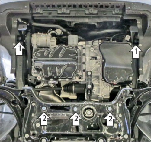 Защита картера двигателя и КПП Jetta VS5 I 2019- Внедорожник 5 дв. V-1.4; FWD. Для а/м с 2023- усиленная Арт. 72304