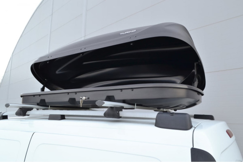 Бокс-багажник на крышу аэродинамический черный Turino 1 двухстороннее открывание 410 л