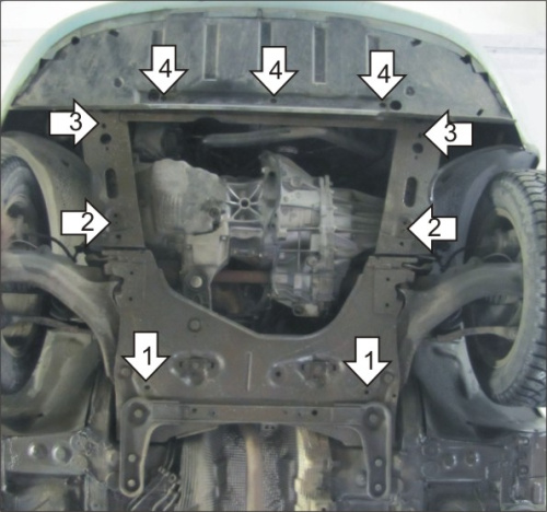 Защита картера двигателя и КПП Renault Megane II 2002-2006 Седан V-1,5D, 1,9D, 2,0D, 1,4, 1,6, 2,0 FWD Арт. 01719