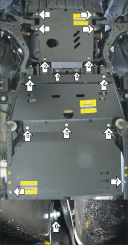 Защита картера двигателя, КПП и РК Range Rover Sport I (L320) 2009-2013 FL V-5,0;3,0D 4WD для а/м по 2012 Арт. 383210