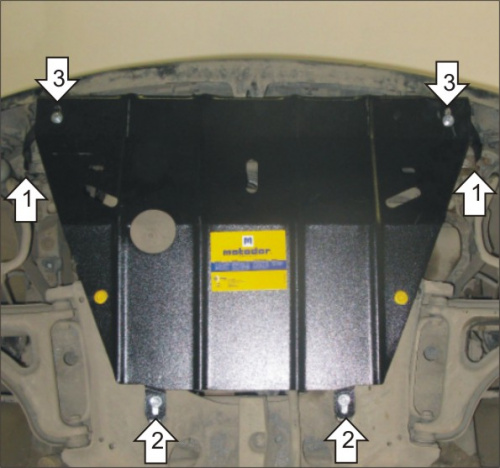 Защита картера двигателя и КПП Renault Twingo I 1993-2007 Хэтчбэк 3 дв. V-1,1; 1,2 FWD для а/м с 1993 по 2000 (Отверстие для слива масла картера) Арт.