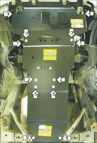 Комплект защит Toyota Land Cruiser Prado II (J120) 2002-2007 5 дв. V-2,7, 3,4, 4,0, 3,0D, 4,5D 4WD (Защита: двигателя, КПП, переднего дифференциала) А