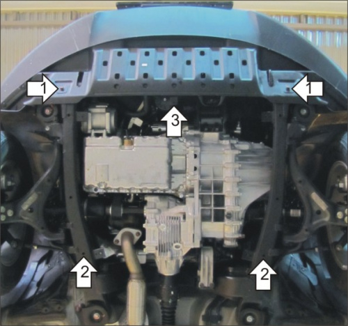 Защита картера двигателя и КПП SsangYong Actyon II 2010-2013 Внедорожник 5 дв. V-2,0D, 2,0 FWD, 4WD (Может устанавливаться поверх пыльника) Арт. 32804