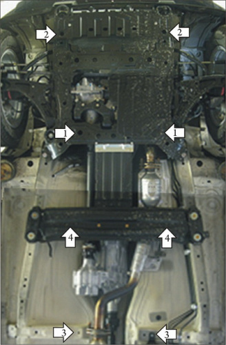 Защита картера двигателя, переднего дифференциала, радиатора Suzuki Grand Vitara III 2005-2008 5 дв. V-2.0, 2.4, 2.7 FWD, 4WD Арт. 02411