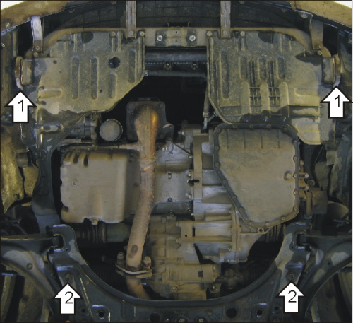 Защита картера двигателя и КПП Suzuki Liana I 2004-2008 рестайлинг Седан V-1,3, 1,5, 1,6, 1,8, 1,4D FWD, 4WD Арт. 02405