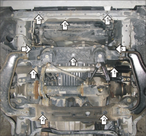 Защита картера двигателя, переднего дифференциала, радиатора Toyota HiAce (H200) 2004-2010 Микроавтобус V-2,5D 4WD (Устанавливается вместо штатного пы