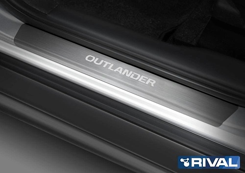 Накладки порогов RIVAL (4 шт.) Mitsubishi Outlander II/II рест. (2005-2012) (название модели)