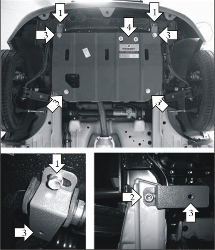 Защита картера двигателя и КПП Daewoo Matiz I (M150) 2000-2015 Хэтчбэк 5 дв. V-0,8, 1,0 FWD Арт. 70512