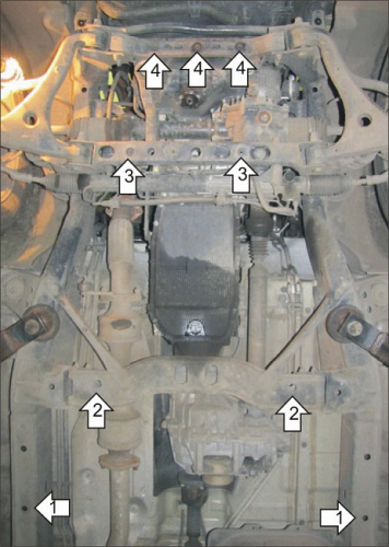 Защита картера двигателя, КПП и РК Kia Mohave I 2008-2016 Внедорожник 5 дв. V-3.0D 4WD Арт. 11028