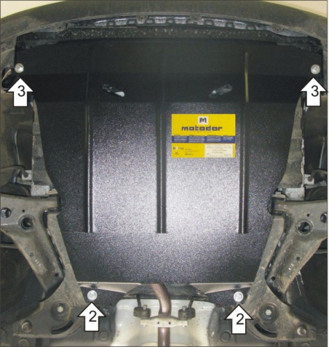 Защита картера двигателя и КПП Kia Picanto II 2011-2015 Хэтчбэк 3 дв. V-1,0, 1,2 FWD Арт. 01029