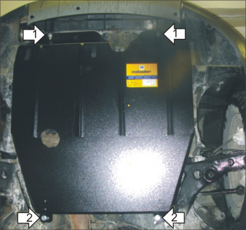 Защита картера двигателя и КПП Mitsubishi Outlander I 2002-2009 V-2,0; 2,4 - 4WD, FWD; для а/м 2003-2006; отверстие для слива масла картера Арт. 01309
