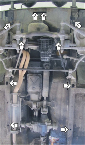 Комплект защит LADA Niva 2121 1977-1993 3 дв. V-1,6 4WD. Защита: Двигателя, КПП,Раздаточной коробки, Переднего дифференциала Арт. 12102