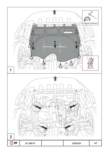 Защита картера двигателя и КПП Audi A1 I (8X) 2010-2015 Хэтчбэк 5 дв. V-1,2; 1,4; 1,6 Арт. 02.SL 9001 V2