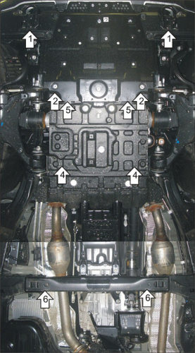 Комплект защит Toyota Land Cruiser 200 2007-2012 V-5,7 4WD. Защита: двигателя; КПП; радиатора; переднего дифференциала Арт. 32522