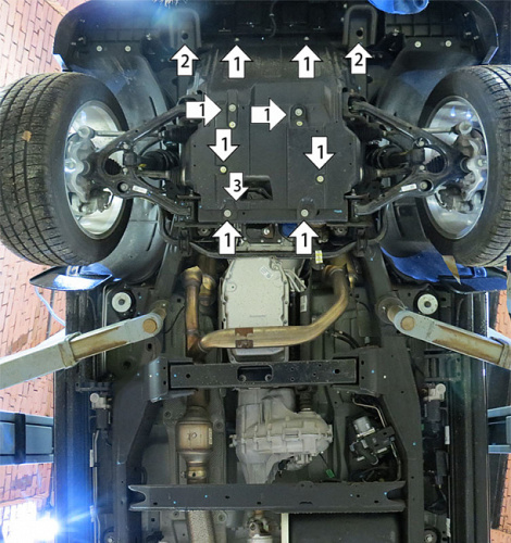 Комплект защит Cadillac Escalade IV 2014-2020 V-6,2 4WD (Защита: двигателя, КПП, РК, заднего дифференциала) Арт. 13506
