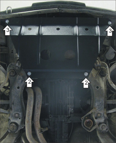 Защита картера двигателя Audi 100 III (C3) 1982-1988 Седан V-1,8; 1,9; 2,0; 2,1; 2,2; 2,3 - FWD (отверстие для слива масла картера) Арт. 00103