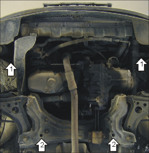 Защита картера двигателя и КПП Volkswagen Polo III 1999-2001 рестайлинг Хэтчбэк 5 дв. V-1,0, 1,2, 1,4, 1,6, 1,4D, 1,7D, 1,9D FWD Арт. 02706