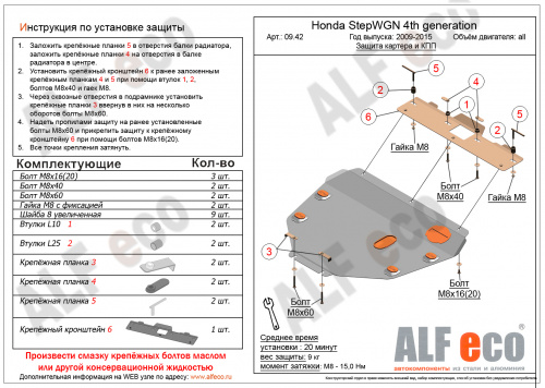 Защита хладагента Honda Stepwgn IV 2009-2012 Минивэн V-все 2WD Арт. ALF0942st